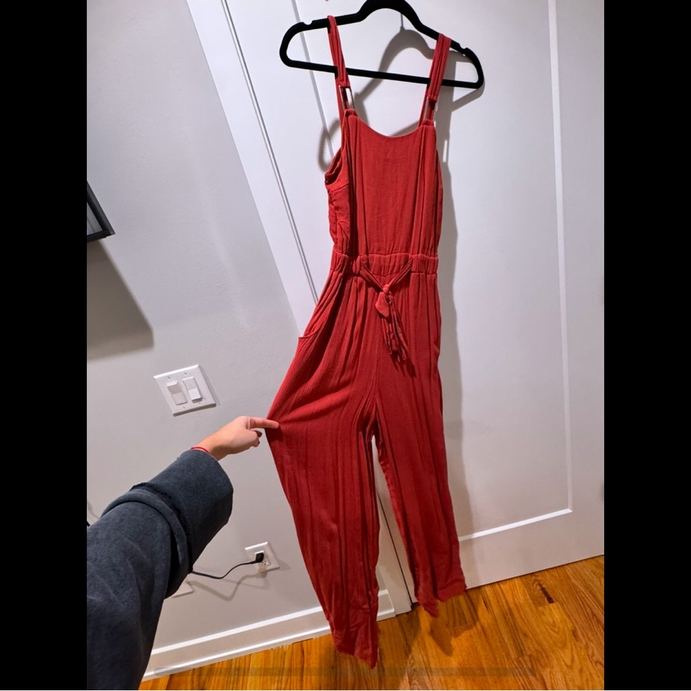 Derek Heart Rust Red Jumpsuit with Sleeveless Design and Tie Waist
